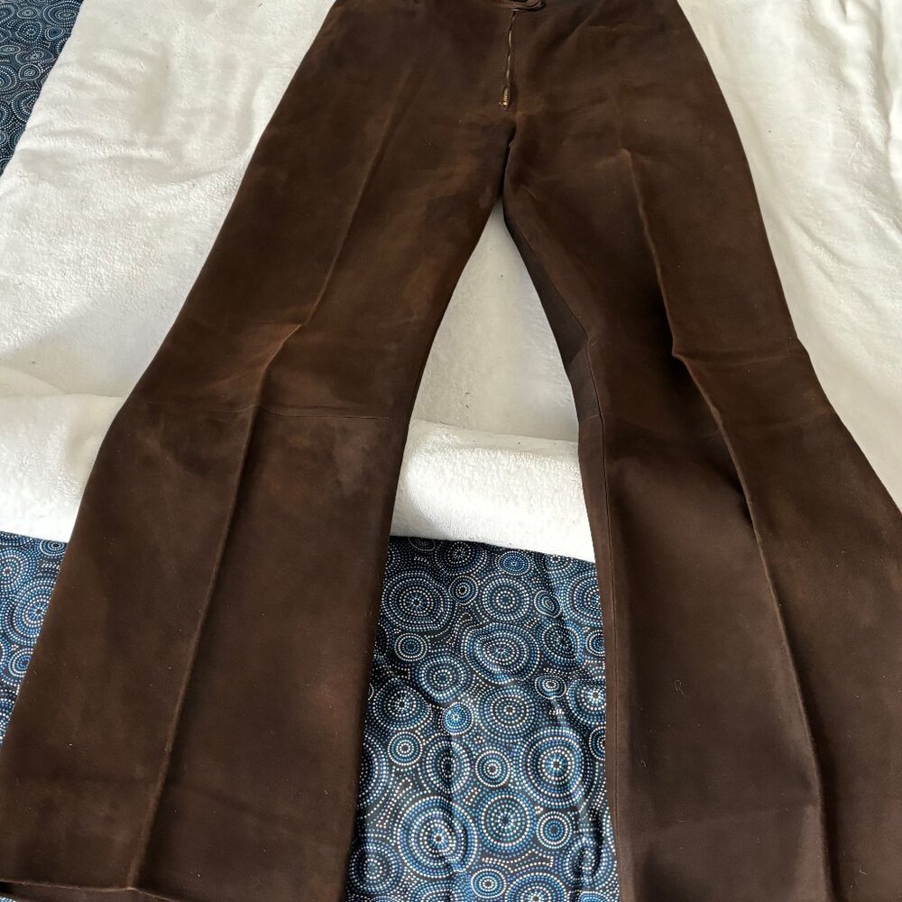 Handmade, tailored chocolate brown suede pants